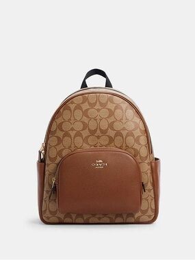 Coach Court 5671 Khaki Saddle Leather Canvas Signature Backpack